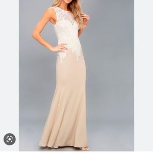NWT Lover’s lace white and nude long lace maxi dress